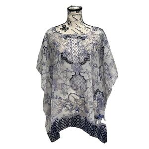 Chicos Sheer Floral Poncho Beach Boho Peasent Hippie Fairy S/M Boxy Lagenlook